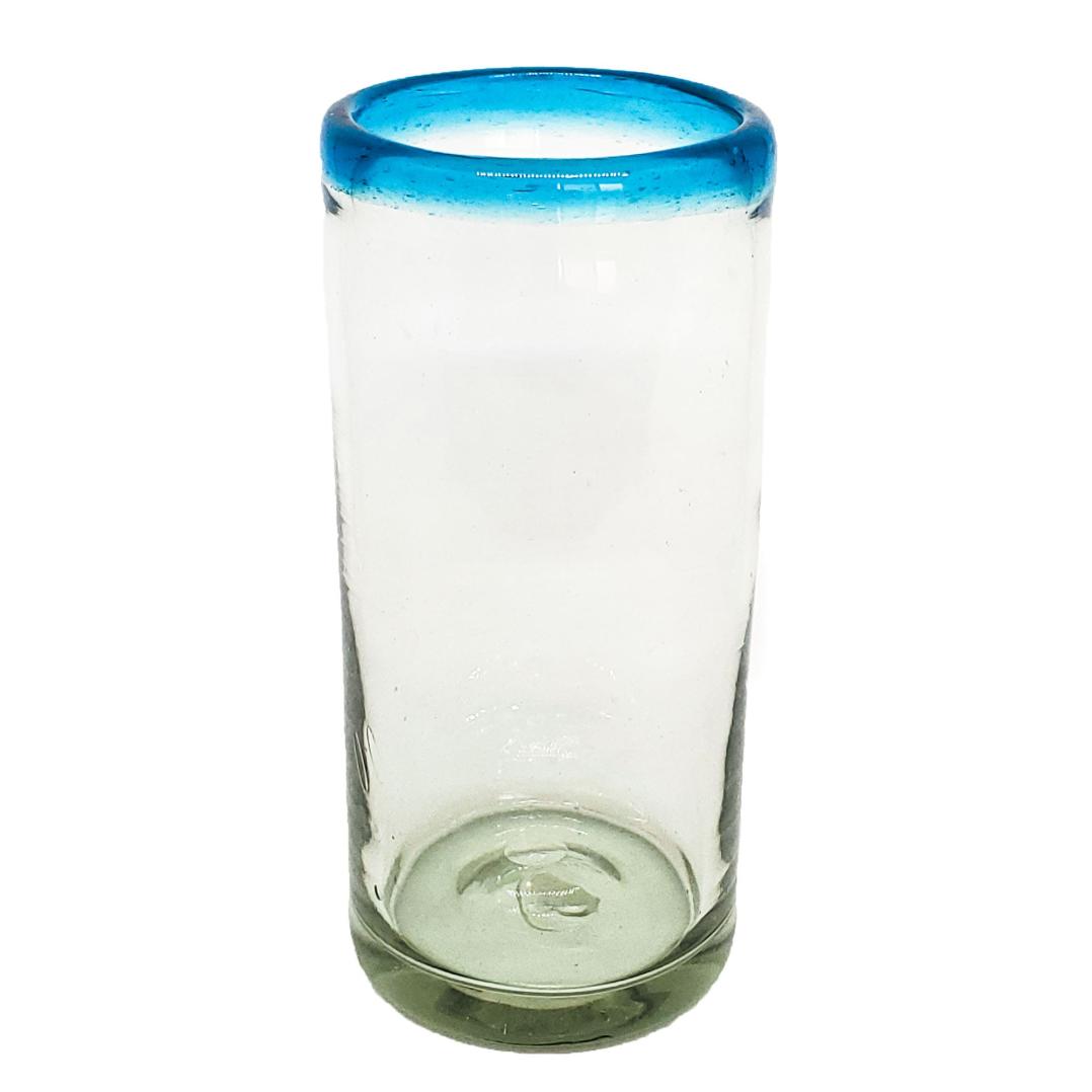 Wholesale Colored Rim Glassware / Aqua Blue Rim 20 oz Tall Iced Tea Glasses  / These huge glasses, bordered in aqua blue, will give a mexican touch to your favorite drinks.
